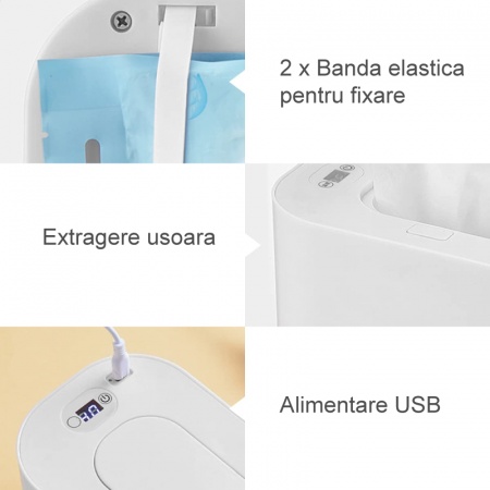 Incalzitor Portabil Pentru Servetele Umede Premium SUPER TRENDS®, Cablu USB, Ideal Pentru Calatorii, Capacitate Mare, Alb, 200×120×95 mm [3]