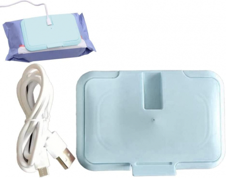 Articole Copii - Incalzitor Servetele Umede Pentru Bebelusi Portabil Premium Super Trends®, cu Cablu USB, 12x8 cm, Albastru