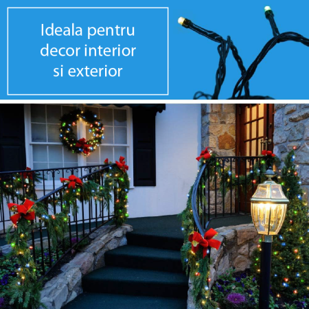 Instalatie de Craciun cu LED-uri SUPER TRENDS®, 300 LED, 24 M, 8 Moduri de Iluminare, Conectabila Cap-la-Cap, Rezistenta la Apa IP55, Pentru Interior si Exterior, Multicolor [4]
