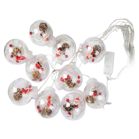 Casa & Gradina - Instalatie de Lumini Tip Perdea LED, SUPER TRENDS®,  Decor pe Lungime de 3 M, 10 Globuri Luminoase cu Figurina Mos Craciun, Lumina Alba Calda