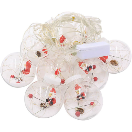 Instalatie de Lumini Tip Perdea LED, SUPER TRENDS®,  Decor pe Lungime de 3 M, 10 Globuri Luminoase cu Figurina Mos Craciun, Lumina Alba Calda [4]