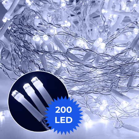 Instalatie Luminite Craciun Exterior 200 LED SUPER TRENDS, 10 m, Model Turturi de Gheata, Instalatie cu Memorie, 8 Moduri de Iluminare, Alb Rece, Transparent [4]