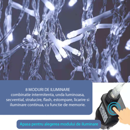 Instalatie Luminite Craciun Exterior 200 LED SUPER TRENDS, 10 m, Model Turturi de Gheata, Instalatie cu Memorie, 8 Moduri de Iluminare, Alb Rece, Transparent [2]