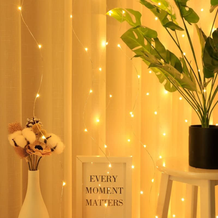 Instalatie Tip Perdea Lumini LED 3x3 m  SUPER TRENDS®, 300 LED-uri, Control USB si Telecomanda, 8 Moduri de Iluminare, Pentru Craciun, Decor si Petreceri, Alb Cald [4]