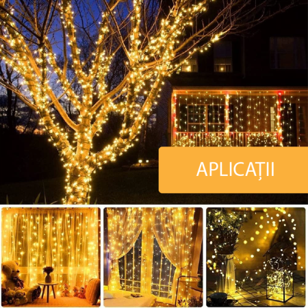 Instalatie Tip Perdea Lumini LED 3x3 m  SUPER TRENDS®, 300 LED-uri, Control USB si Telecomanda, 8 Moduri de Iluminare, Pentru Craciun, Decor si Petreceri, Alb Cald [6]
