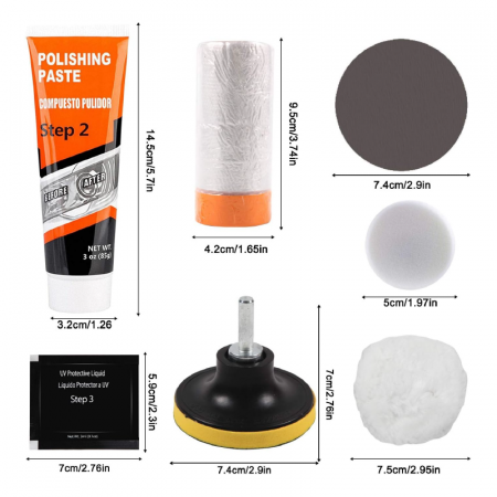 Kit Complet Restaurare Faruri Masina Profesional SUPER TRENDS®, cu Bureti, Pasta Lustruire, Hartie Abraziva si Lichid Protectie, Compatibil Bormasina, 2 Faruri [2]