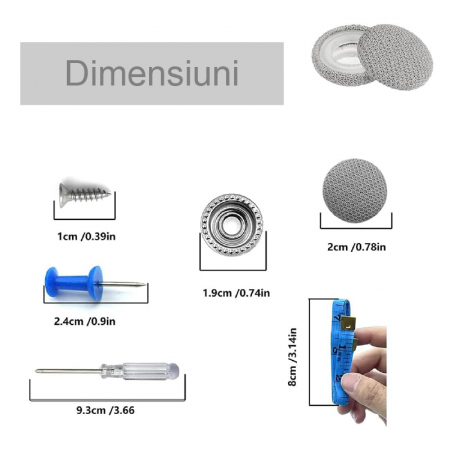 Kit Pentru Reparare Tapiterie Plafon Auto Profesional SUPER TRENDS®, 60 Buc Capse Gri, 30 Buc Ace de Pozitionare, Surubelnita, Ruleta, Potrivit Pentru Toate Masinile [2]