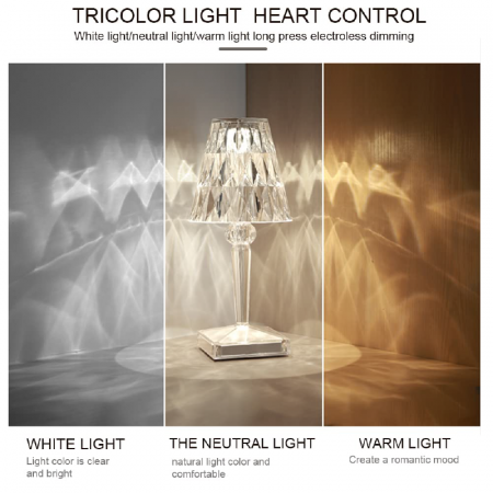 Lampa de Masa Cristal LED Premium SUPER TRENDS®, Tactila, Schimbare Culori in 3 Moduri, Reincarcabila, Acril, Design modern, Inaltime 26 cm [4]