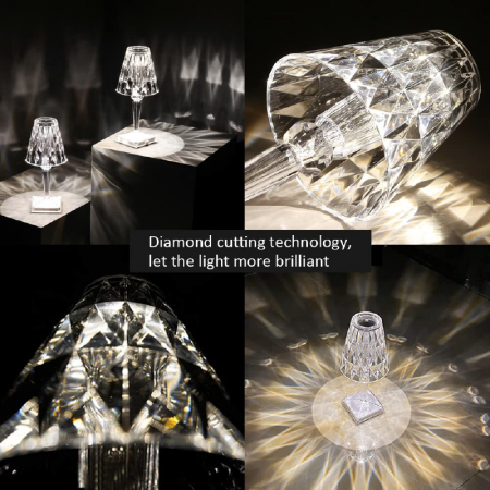 Lampa de Masa Cristal LED Premium SUPER TRENDS®, Tactila, Schimbare Culori in 3 Moduri, Reincarcabila, Acril, Design modern, Inaltime 26 cm [7]