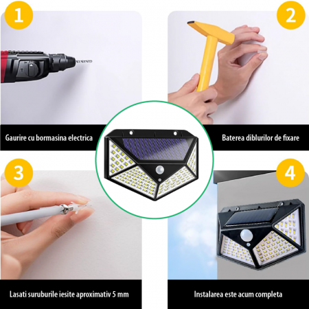 Set 10 Lampi Solare cu LED Premium SUPER TRENDS®, 4 W, 280 Lm, Lumina Rece, cu Senzor de Miscare, 3 Moduri de Iluminare, Negru, IP65, Pentru Exterior [3]