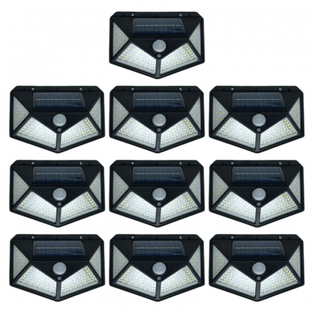 Produse - Set 10 Lampi Solare cu LED Premium SUPER TRENDS®, 4 W, 280 Lm, Lumina Rece, cu Senzor de Miscare, 3 Moduri de Iluminare, Negru, IP65, Pentru Exterior