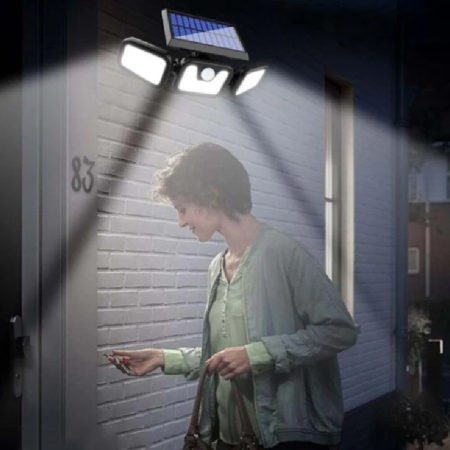 Lampa Solara de Perete SUPER TRENDS®, cu Senzor de Miscare, 74 Leduri SMD, 15W, IP65, Lumina Rece, Incarcare Solara, Neagra [6]