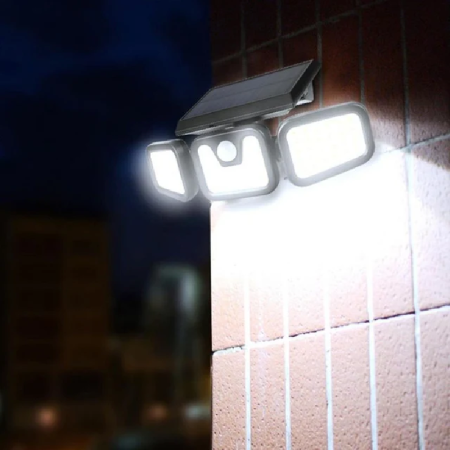 Lampa Solara de Perete SUPER TRENDS®, cu Senzor de Miscare, 74 Leduri SMD, 15W, IP65, Lumina Rece, Incarcare Solara, Neagra [11]