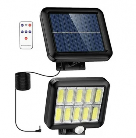 Produse - Lampa Solara LED Premium SUPER TRENDS® Cu Telecomanda, Ajustabila, Senzor De Miscare Si Lumina, Baterie Inclusa 1200 mAh, 260 LM, 120 COB LED, Lungime Cablu 5 Metri, Rezistenta La Apa, Negru