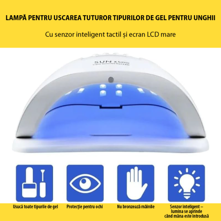 Lampa UV cu LED-uri Pentru Unghii SUPER TRENDS®, Usuca Oja Semipermanenta, 4 Setari de Timp, Senzor Automat si Ecran LCD, Potrivit Pentru Unghii de la Maini si Picioare, Portabil, 120W, Alb [4]