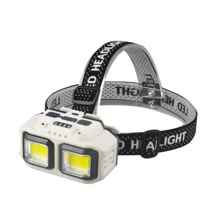 Electronice & Electrocasnice - Lanterna Frontala Reincarcabila cu LED Profesionala SUPER TRENDS®, Rezistenta la Apa, Lumina Ajustabila, Pentru Camping, Drumetii, Pescuit, Acumulator, Reincarcare Prin Cablu USB, Negru-Crem