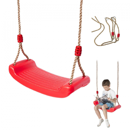 Leagan Pentru Copii Premium SUPER TRENDS®, Din ABS Rezistent, cu Franghie Ajustabila 175 cm, Pentru Interior si Exterior, Sustine Pana la 70 kg, +3 ani, Rosu [1]
