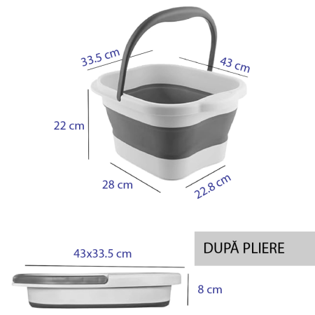 Lighean Pliabil Pentru Baie de Picioare SUPER TRENDS®, 13 L, Pedichiura, Masaj si Ingrijire, cu Maner, Usor de Curatat, cu Puncte de Presiune, Reflexoterapie, 43 x 33.5 x 22cm, Gri [2]