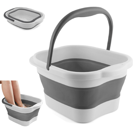 Lighean Pliabil Pentru Baie de Picioare SUPER TRENDS®, 13 L, Pedichiura, Masaj si Ingrijire, cu Maner, Usor de Curatat, cu Puncte de Presiune, Reflexoterapie, 43 x 33.5 x 22cm, Gri [1]