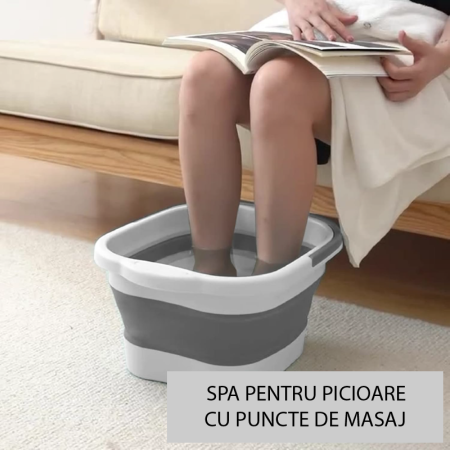 Lighean Pliabil Pentru Baie de Picioare SUPER TRENDS®, 13 L, Pedichiura, Masaj si Ingrijire, cu Maner, Usor de Curatat, cu Puncte de Presiune, Reflexoterapie, 43 x 33.5 x 22cm, Gri [4]