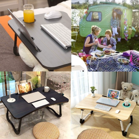 Masa Pliabila Multifunctionala Laptop SUPER TRENDS®, Din Lemn, cu Suport Pentru Pahar si Tableta, Ideala Pentru Pat, Birou, Mic Dejun, Studiu, 60 x 40 x 28 cm [5]
