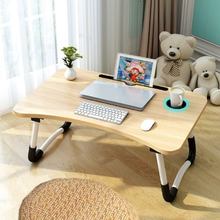 Masa Pliabila Multifunctionala Laptop SUPER TRENDS®, Din Lemn, cu Suport Pentru Pahar si Tableta, Ideala Pentru Pat, Birou, Mic Dejun, Studiu, 60 x 40 x 28 cm [3]