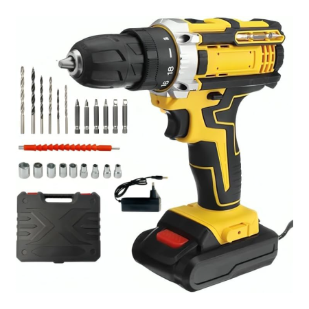 Masina de Gaurit si Insurubat cu Acumulator SUPER TRENDS, 2 Acumulatori Li-Ion, Incarcator, Valiza Transport, Galben-Negru [2]