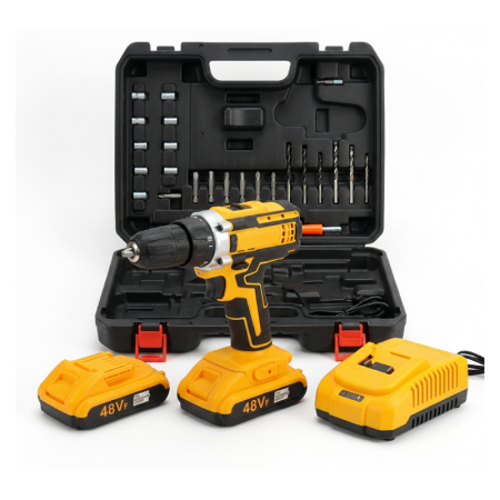 Electronice & Electrocasnice - Masina de Gaurit si Insurubat cu Acumulator SUPER TRENDS, 2 Acumulatori Li-Ion, Incarcator, Valiza Transport, Galben-Negru