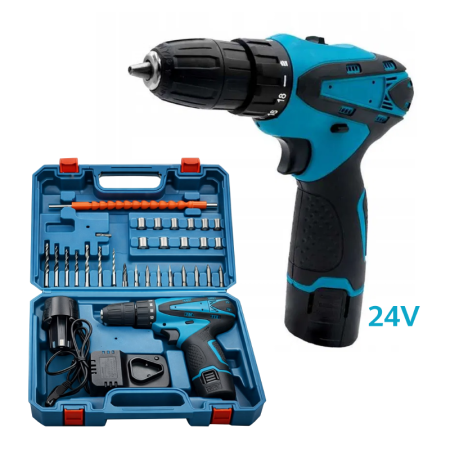 Scule & Unelte Bricolaj - Masina de Gaurit si Insurubat SUPER TRENDS®, 2 Acumulatori Li-Ion 24 V, Set 34 Accesorii, Valiza Transport, Mandrina Automata, Albastru, Negru