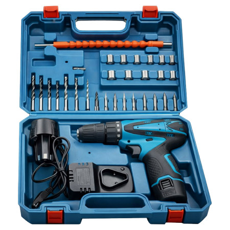 Masina de Gaurit si Insurubat SUPER TRENDS®, 2 Acumulatori Li-Ion 24 V, Set 34 Accesorii, Valiza Transport, Mandrina Automata, Albastru, Negru [1]