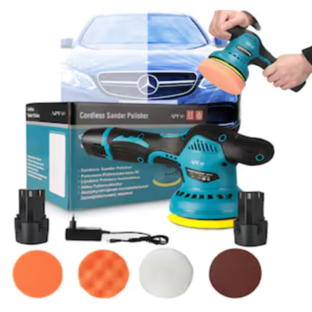 Masina de Polisat Auto cu Accesorii SUPER TRENDS®, 2 Acumulatori 12V, 8 Viteze, 5500 RPM, 4 Bureti, Albastru-Negru [1]