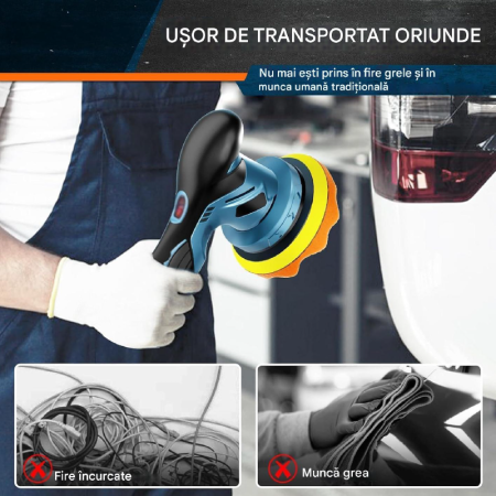 Masina de Polisat Auto cu Accesorii SUPER TRENDS®, 2 Acumulatori 12V, 8 Viteze, 5500 RPM, 4 Bureti, Albastru-Negru [4]