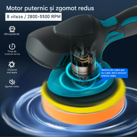 Masina de Polisat Auto cu Accesorii SUPER TRENDS®, 2 Acumulatori 12V, 8 Viteze, 5500 RPM, 4 Bureti, Albastru-Negru [5]