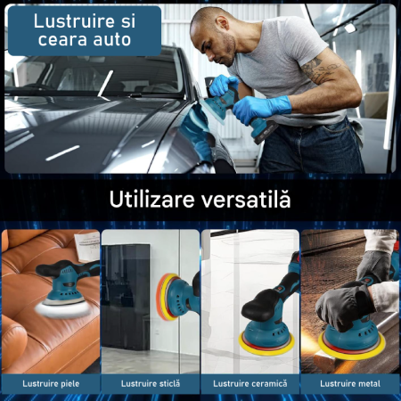 Masina de Polisat Auto cu Accesorii SUPER TRENDS®, 2 Acumulatori 12V, 8 Viteze, 5500 RPM, 4 Bureti, Albastru-Negru [7]