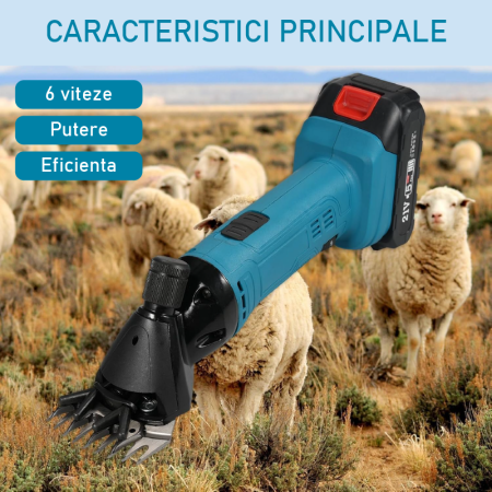 Masina de Tuns Oi Electrica SUPER TRENDS® Profesionala, 6 Viteze, 2 Acumulatori de 48V, Utila si Pentru Alte Animale, Geanta Transport, Albastru, Negru [5]