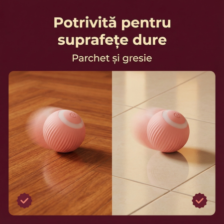 Minge interactiva pentru pisici, cu incarcare USB, 2 moduri, din silicon, dimensiune mica, roz [2]