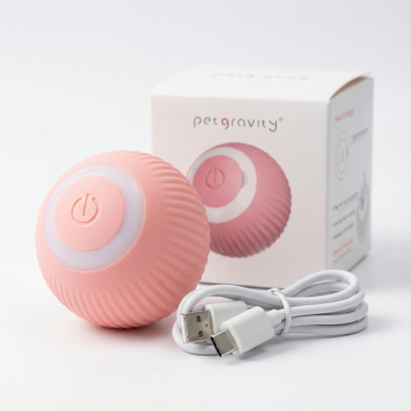 Accesorii Animale Companie - Minge interactiva pentru pisici, cu incarcare USB, 2 moduri, din silicon, dimensiune mica, roz