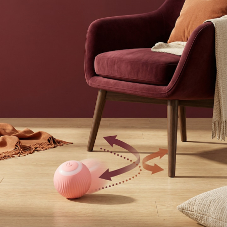 Minge interactiva pentru pisici, cu incarcare USB, 2 moduri, din silicon, dimensiune mica, roz [8]