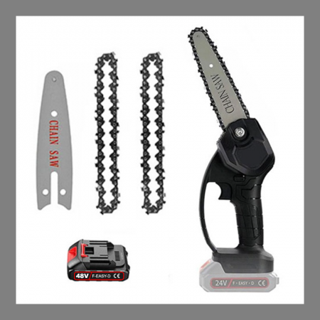 Mini Drujba Tip Fierastrau cu Lant Electric Portabil Profesional SUPER TRENDS®, 2 Lanturi 6 inch, 2 Acumulatori 48V, Autonomie 4 Ore, 2 Manusi, Negru [5]