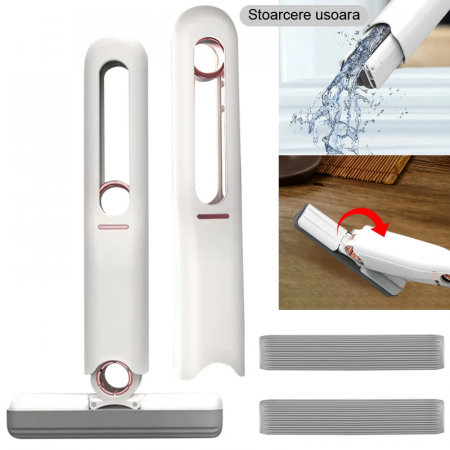 Mini Mop Portabil Premium SUPER TRENDS®, Pentru Diferite Suprafete si Geamuri, Sistem Autostoarcere, Spalare Umeda si Uscata, Alb [2]