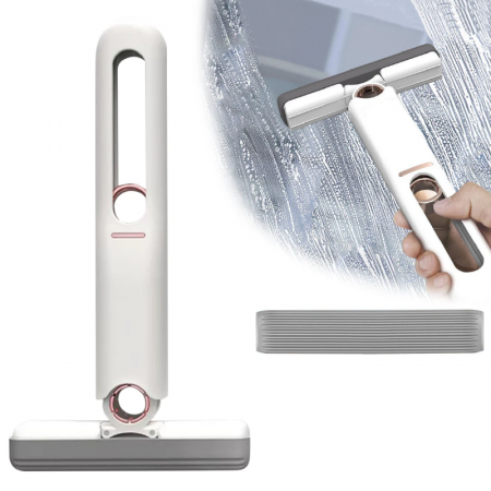 Mini Mop Portabil Premium SUPER TRENDS®, Pentru Diferite Suprafete si Geamuri, Sistem Autostoarcere, Spalare Umeda si Uscata, Alb [1]