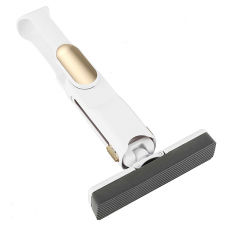 Produse - Mini Mop Portabil si Pliabil cu Stoarcere Automata Premium SUPER TRENDS®, Spalare Umeda si Uscata, Burete de Inalta Calitate, Potrivit Pentru Geamuri, Blaturi, Bucatarii, Bai, 2 Bureti Inclusi, Alb-Au