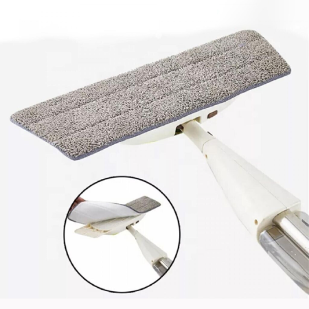 Mop Plat Spray Pentru Podea cu Pulverizator de Apa SUPER TRENDS®, Cap Rotativ, Maner lung 1.25 m, Alb + 3 REZERVE CADOU [2]
