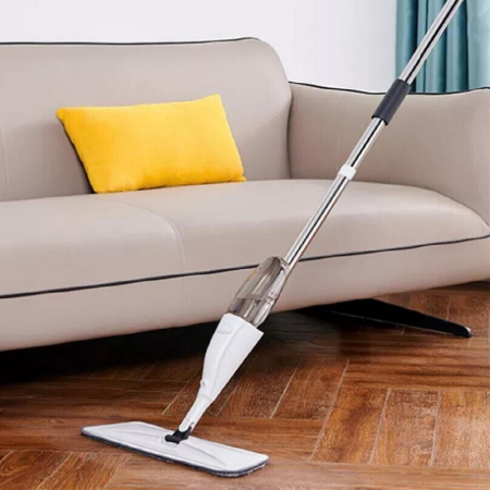 Mop Plat Spray Pentru Podea cu Pulverizator de Apa SUPER TRENDS®, Cap Rotativ, Maner lung 1.25 m, Alb + 3 REZERVE CADOU [3]