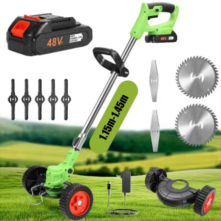 Motocoasa Electrica Profesionala SUPER TRENDS®, 1500W cu 2 Acumulatori 48V, Roti Detasabile si 3 Unghiuri de Taiere, Design Rezistent din ABS si Metal, Verde [5]