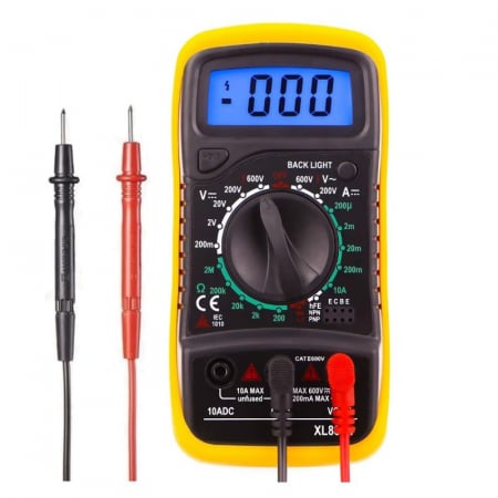 Electronice & Electrocasnice - Multimetru Digital Portabil Profesional SUPER TRENDS®, Afisaj LCD, Voltmetru AC/DC Pentru Masurarea Tensiunii, Curentului, Rezistentei, Testarii Continuitatii si Sondelor, Galben-Negru