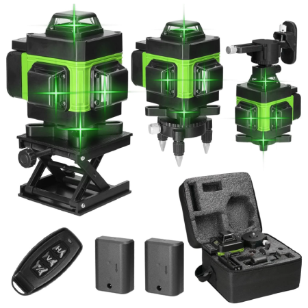 Nivela Laser 4D SUPER TRENDS®, 16 Linii, Auto-Nivelare, Portabila, Trepied, 2 Acumulatori, Negru-Verde [1]