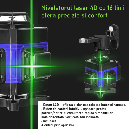 Nivela Laser 4D SUPER TRENDS®, 16 Linii, Auto-Nivelare, Portabila, Trepied, 2 Acumulatori, Negru-Verde [2]