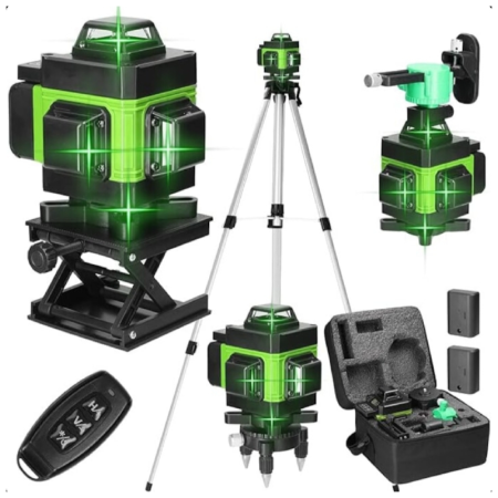 Scule & Unelte Bricolaj - Nivela Laser 4D SUPER TRENDS®, 16 Linii, Auto-Nivelare, Portabila, Trepied, 2 Acumulatori, Negru-Verde