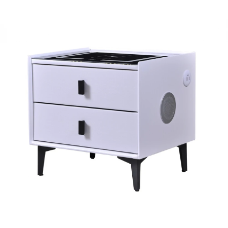 Casa & Gradina - Noptiera Smart Multifunctionala cu 2 Sertare SUPER TRENDS®, Iluminare LED Tactila in 3 Culori, cu Incarcare Wireless Qi si USB, Difuzor Bluetooth Integrat, Din MDF si Sticla Securizata, Gri Decshis, 4
